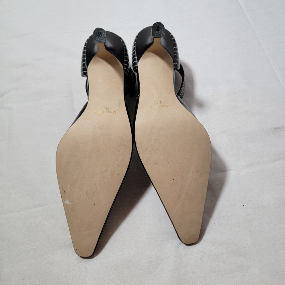 J. Renee Black White Stitching Ankle Strap Pumps Women's Size US 9 M Witch Toe - Picture 5 of 8